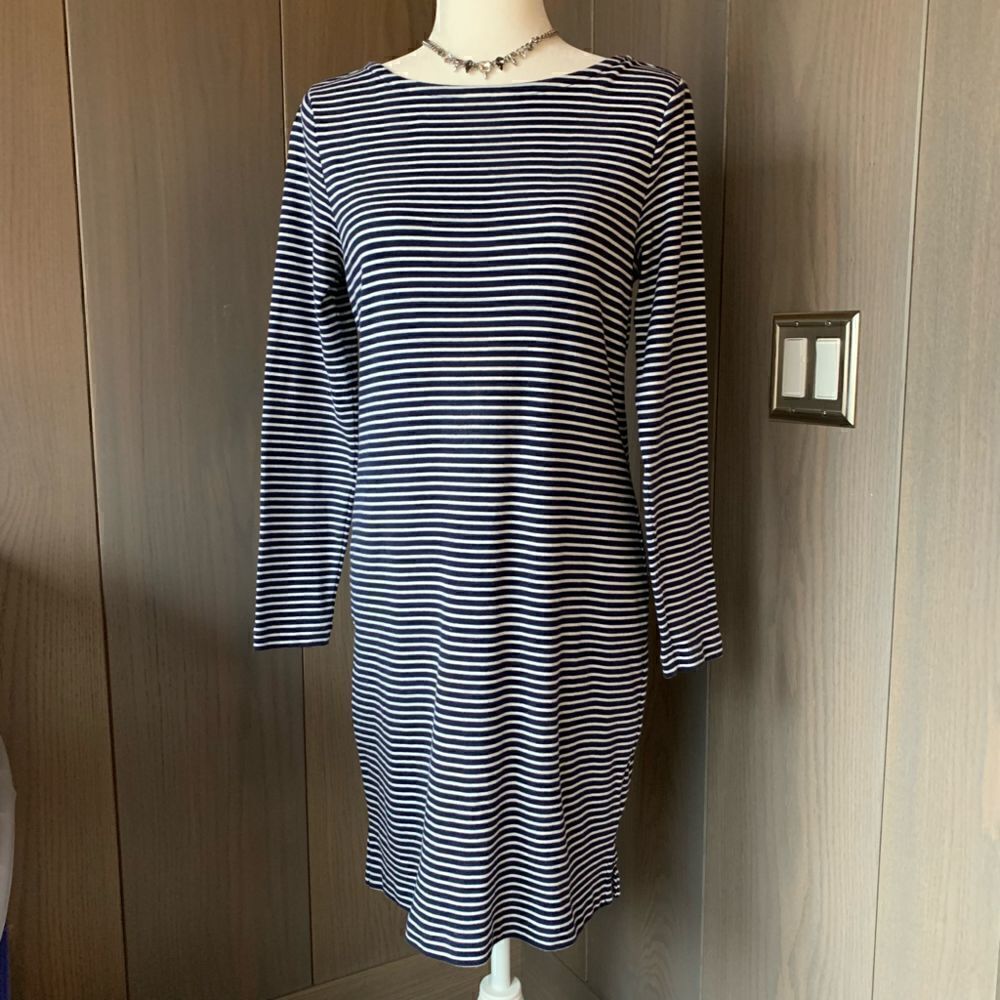 VINEYARD VINES Blue & White Sankaty Stripe Boatneck Dress S